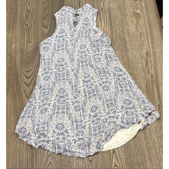 Altar'd State Womens Sleeveless Boho A-Line Dress Rayon Floral Blue White Size L - Picture 8 of 8